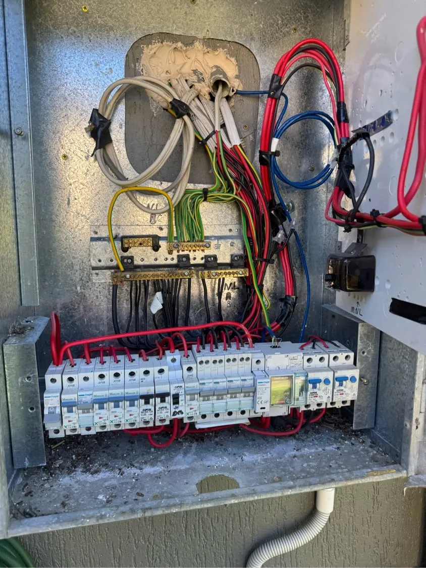 Neat, labelled wiring inside a switchboard
