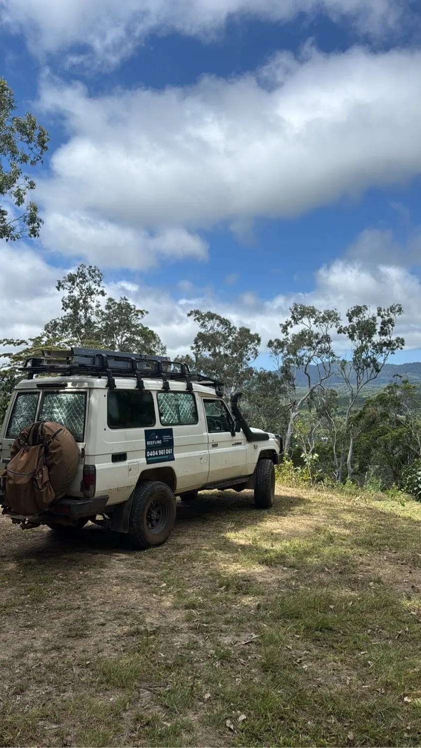 The Reefline work ute parked on a hill above the Northern Beaches